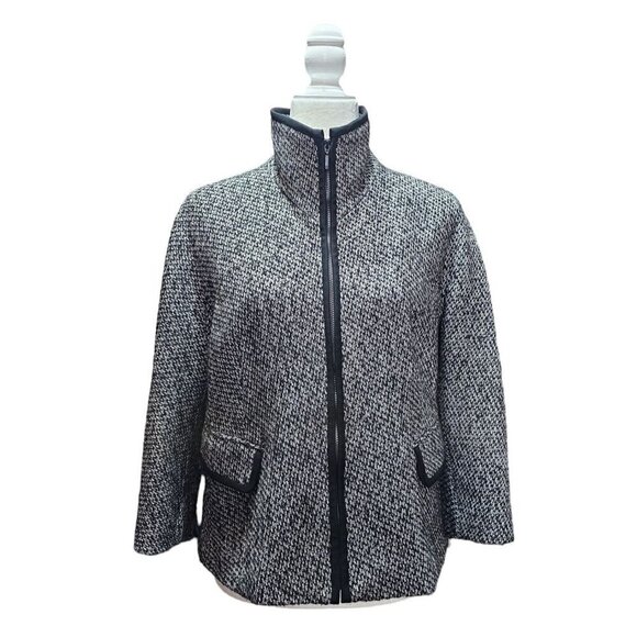 LAFAYETTE 148 tweed black white wool cashmere camel hair short jacket size 10 - Picture 3 of 12